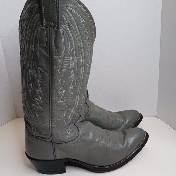 Vintage Justin Men's size 8D Western Style 1226 Grey Leather Cowboy Boot - Picture 9 of 12
